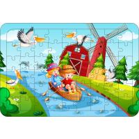 Kayıktaki Çocuklar  54 Parça Ahşap Çerçeveli Puzzle Yapboz