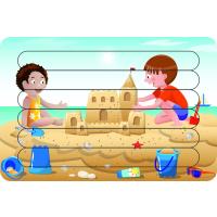 Çocuklar Plajda Çubuk Ahşap Çocuk Puzzle Yapboz