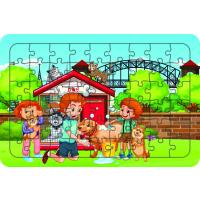 Çocuklar ve Hayvanlar 54 Parça Ahşap Çocuk Puzzle Yapboz