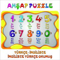 Sayılar Ahşap Çocuk Puzzle Yapboz Türkçe, İngilizce, İngilizce Türkçe Okunuş
